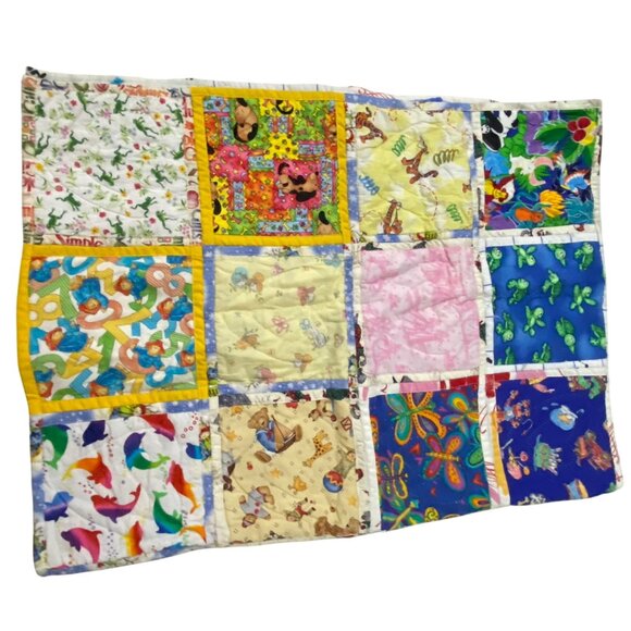 Handmade Kids Patchwork Quilt 57" x 43" Christmas Animals Seasons Whimsy Novelty - Picture 7 of 10